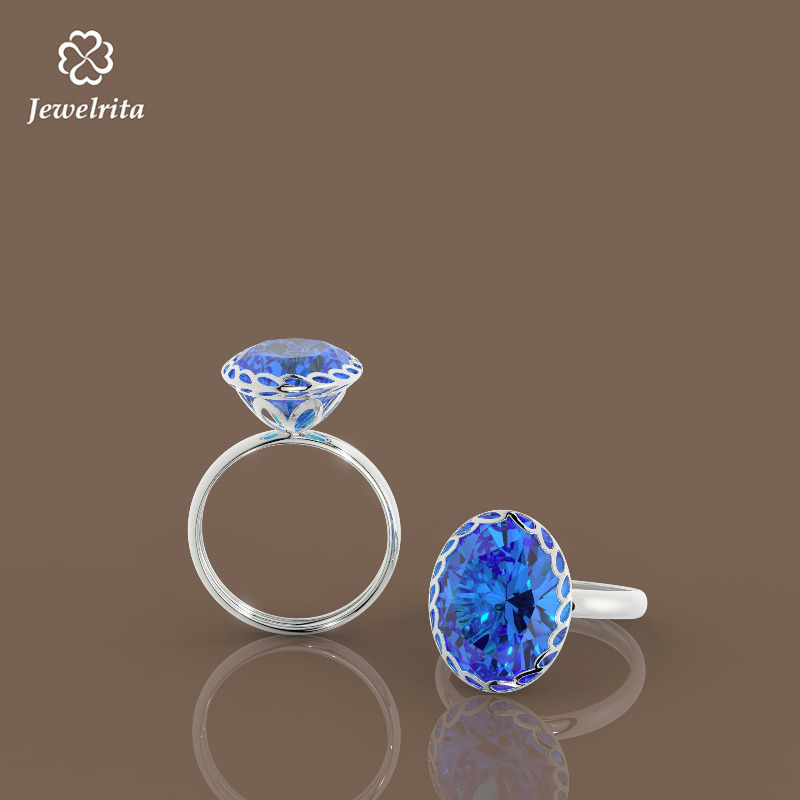 BLUE CUBIC ZICRONIA RING
